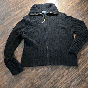 KAREN SCOTT 100% Cotton Black Cable Knit Cardigan Sweater SIZE XL